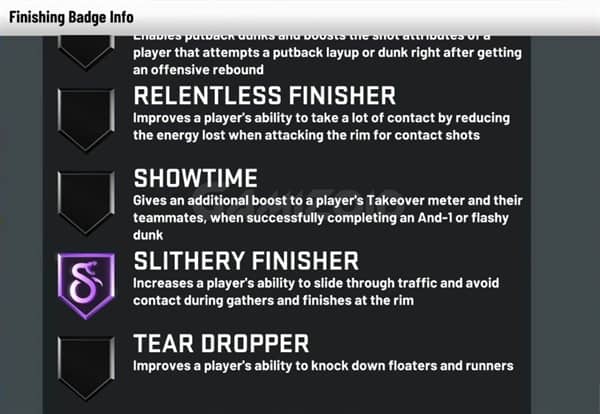 Info of slithery finisher in nba 2k21