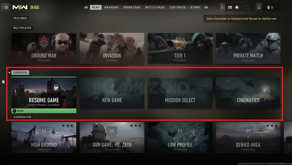 campaign menu in modern warfare 2