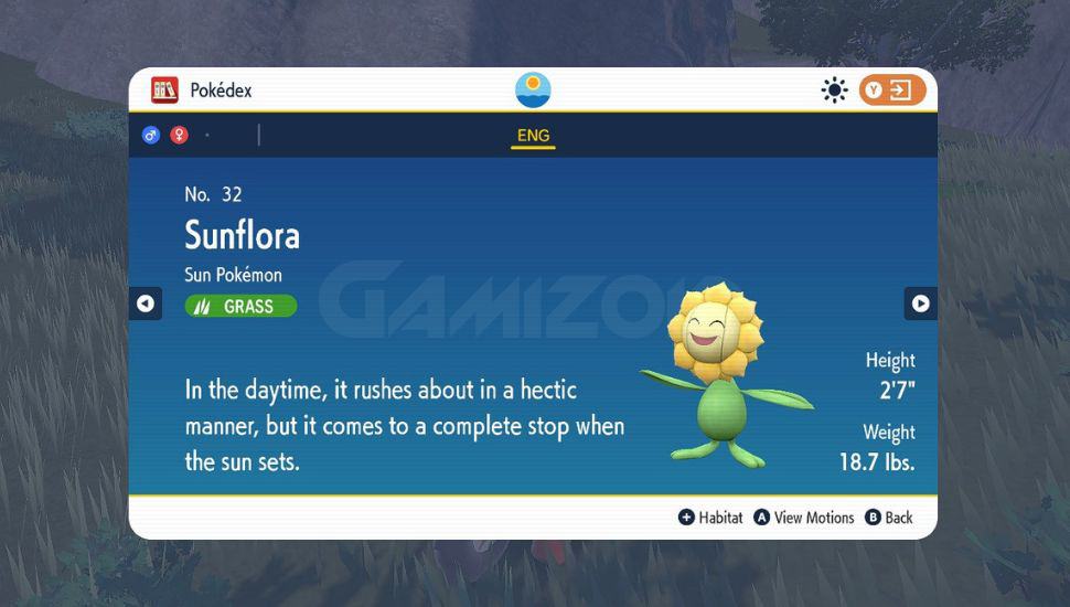 Pokedex entry of Sunflora in scarlet